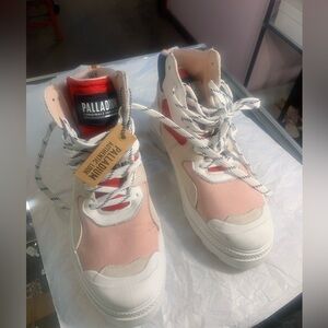 Palladium Pink and White Lace-Up Sneakers